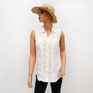 Tommy Bahama White Linen Sleeveless Button Down Small